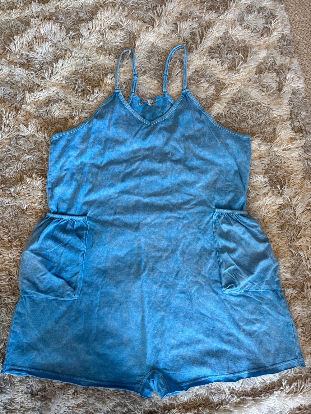 Zenana Outfitters Light Blue Sleeveless SHORTS Romper LARGE NEW SKU27